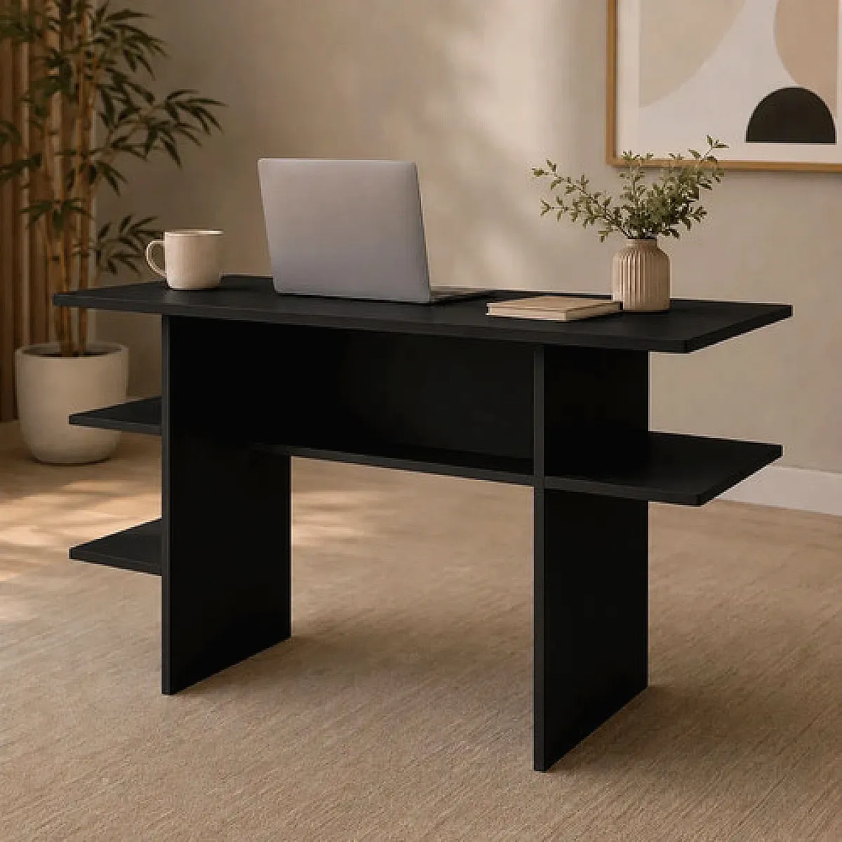 Mesa De Estudo Em Mdp Para Notebook Com Nichos E Prateleiras