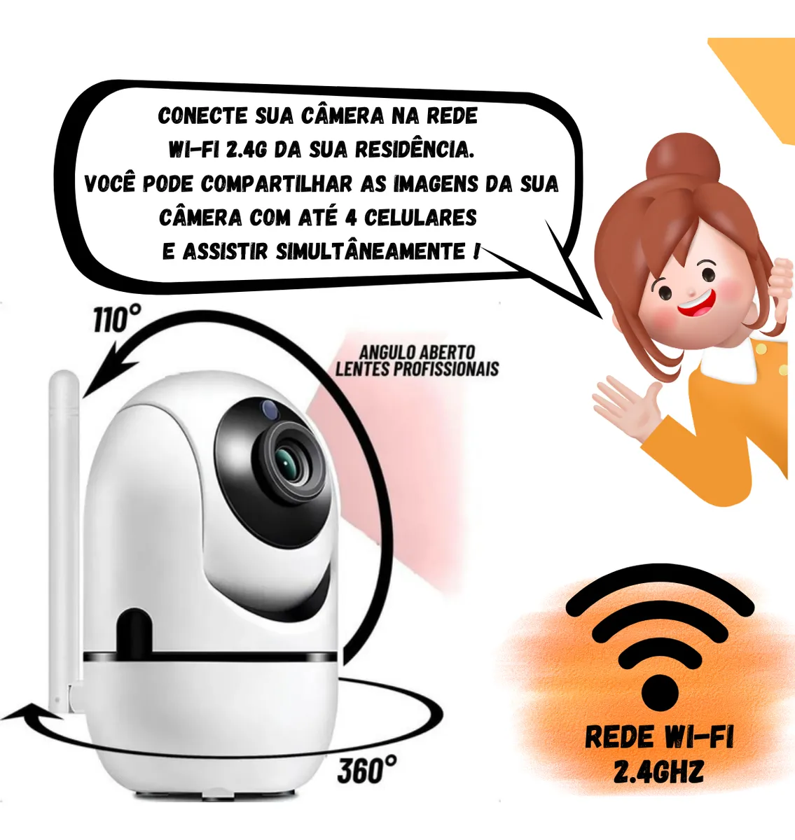 Babá Eletrônica Câmera Wifi 2.4g Visão Noturna 360c Nfe