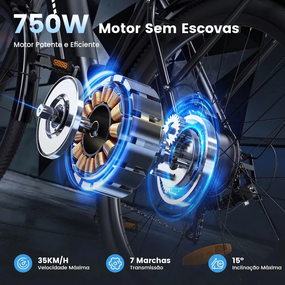 Xroymexroy UCITYS 750W aro 26 — bicicleta elétrica com bateria removível — foto 2 da galeria
