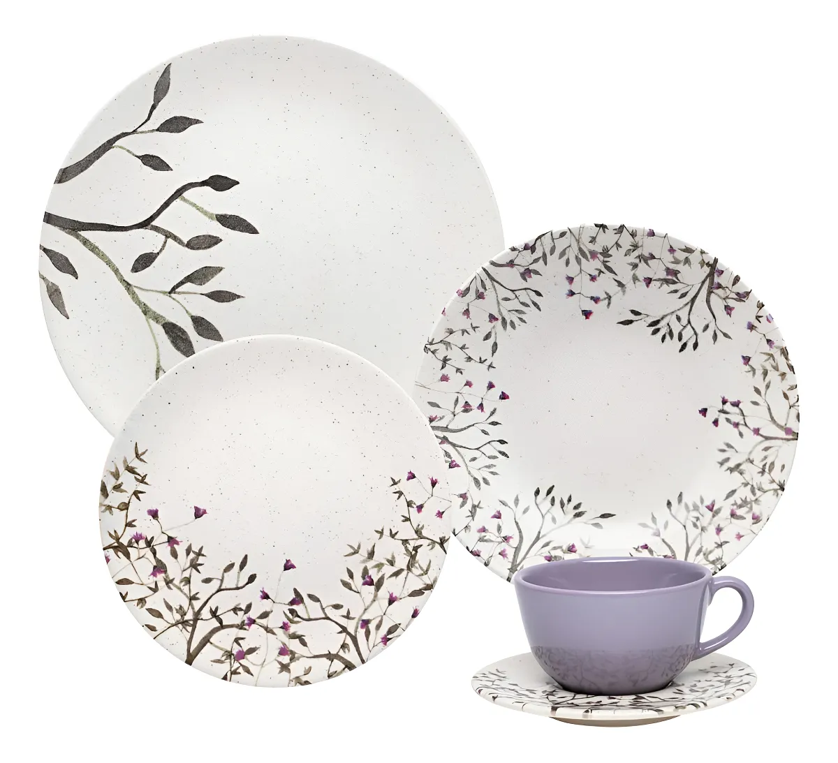 Aparelho De Jantar E Chá 20 Pçs Oxford Unni Lilac Cor Branco