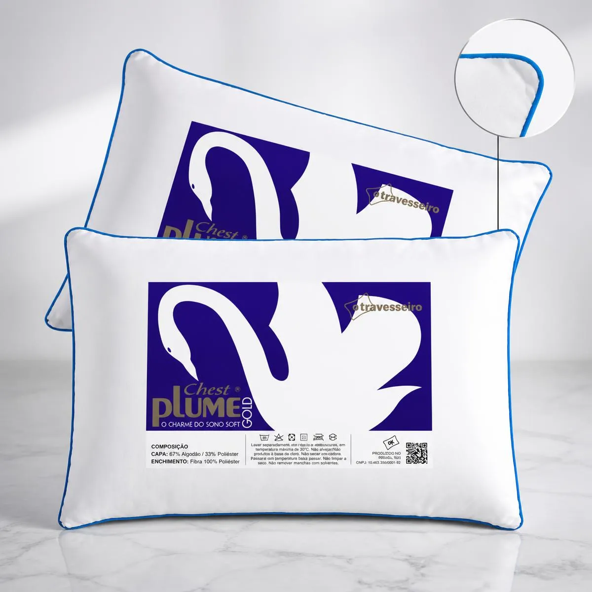 Kit 2 Travesseiros Hotel Toque De Pluma Percal 180 Fios Luxo