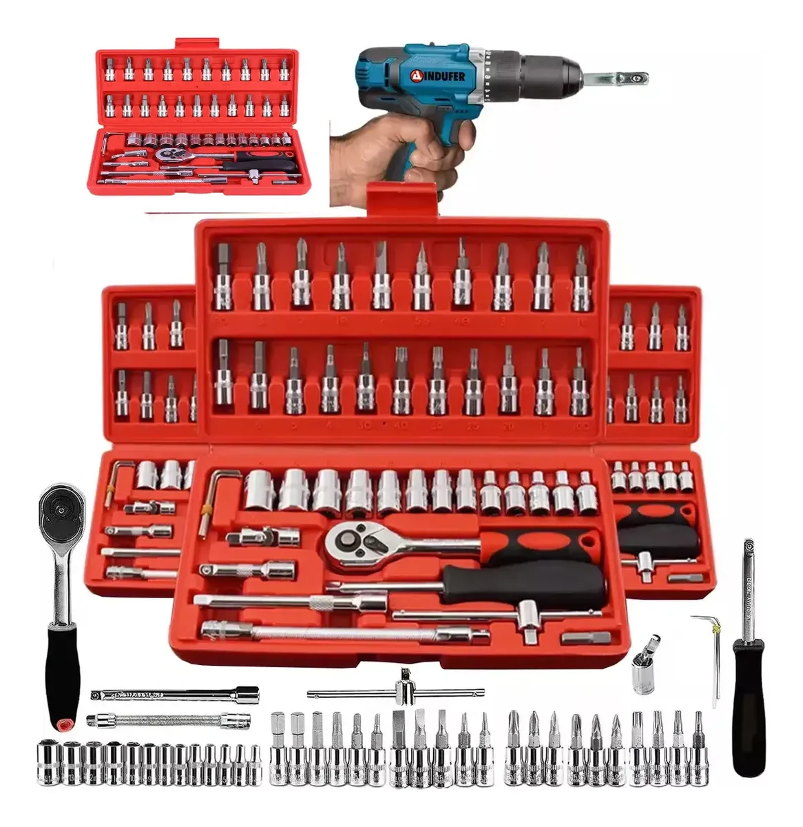 Kit 46 Chave Catraca Jogo De Soquetes Allen Torx Ferramentas