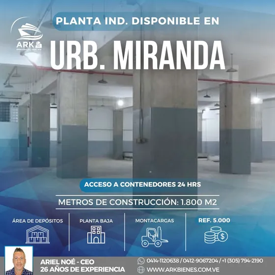 (#1185) Galpon De 1.800 En Urb. Miranda, Caracas