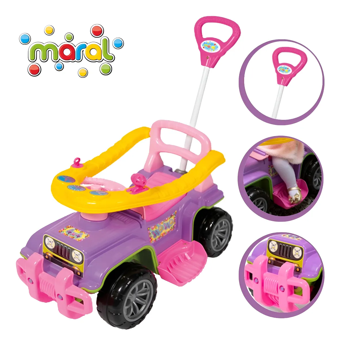 Carrinho Passeio Maral Jip Jip Menina com Buzina Cor Multicor Rosa