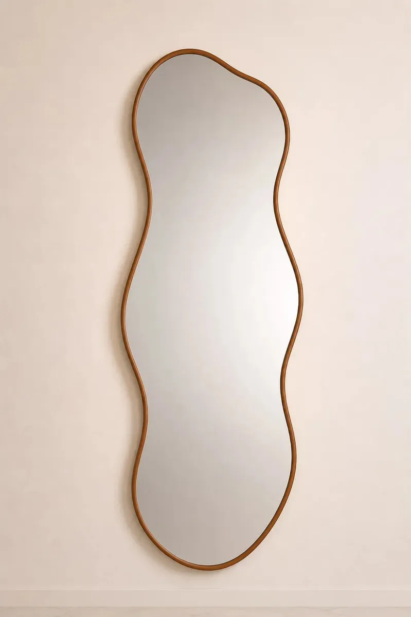 Espelho Orgânico 100x50 Grande Corpo Inteiro Moldura Couro Caramelo