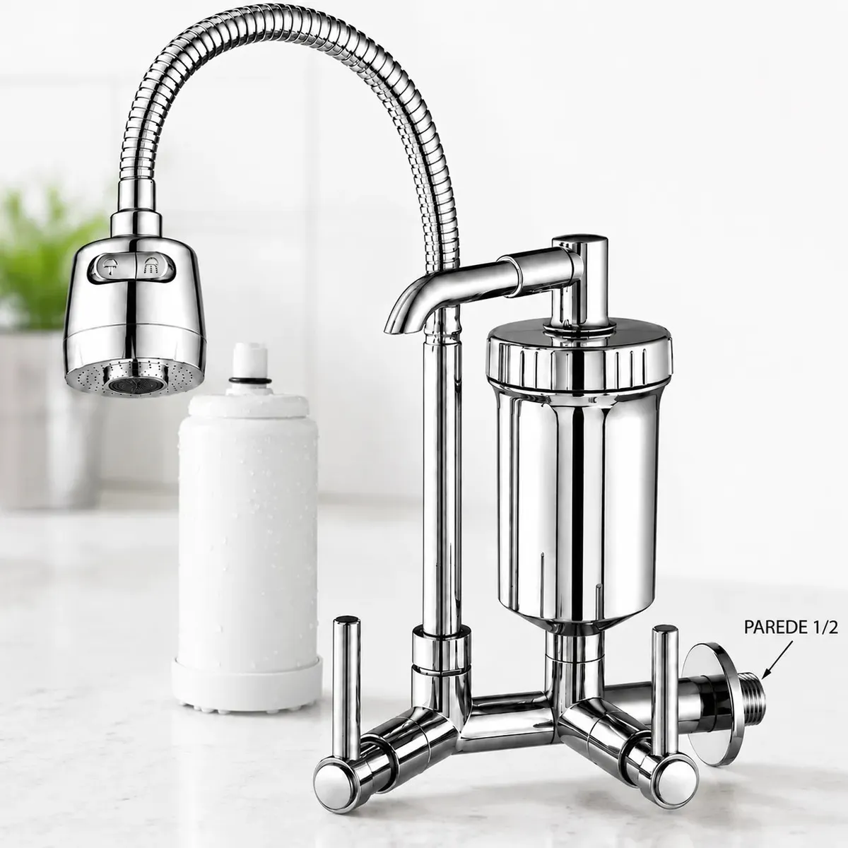 Torneira Com Filtro Com Purificador Agua Bica Flexível Gourmet para Cozinha Parede Luxo Chuveirinho 2 Modos de Jatos A Mais Vendida