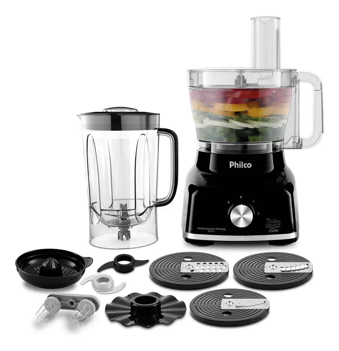 Multiprocessador Philco 1700W 9 em 1 Preto PMP1600P