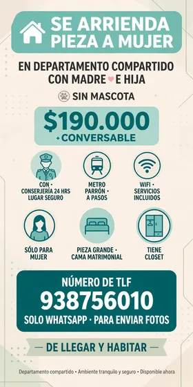 Se Arrienda Pieza Cerca Del Metro Parrón Línea 2
