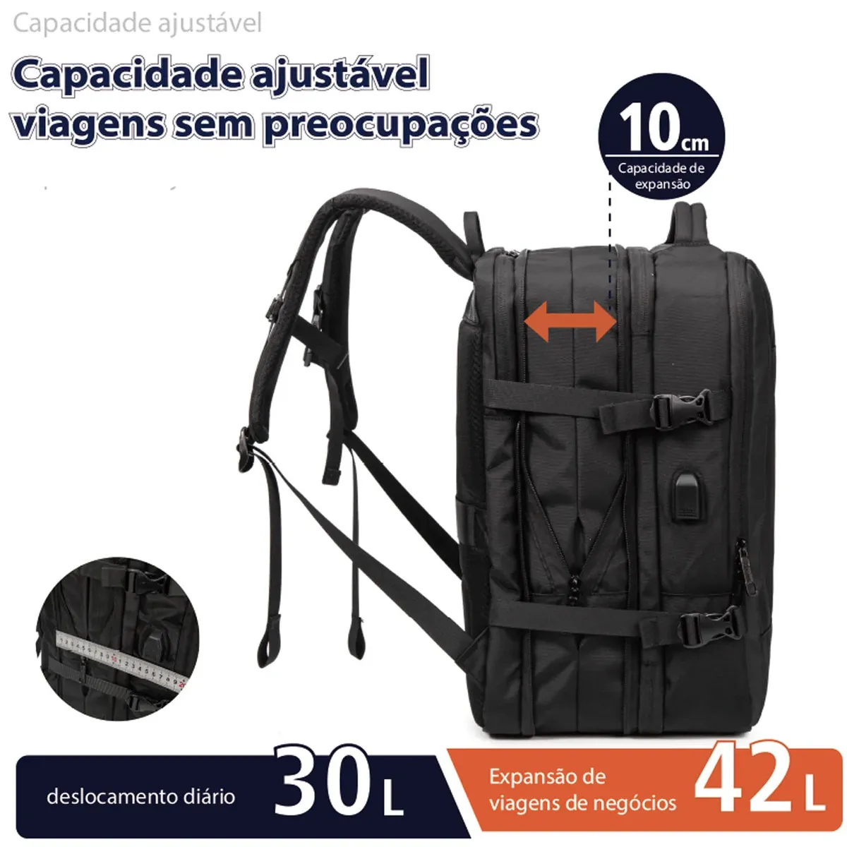 Mochila, para homens e mulheres, com fecho de senha, capacidade expandível de 30 a 42 L, impermeável, reforçada, ideal para viagens diárias e negócios, pode acomodar um laptop de 15,6 polegadas