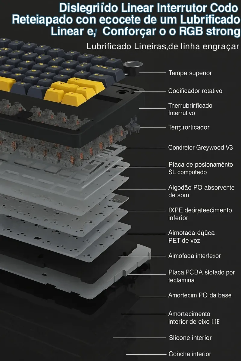 Teclado Mec&acirc;nico Aula F75 RGB, Sem Fio, Bluetooth, Wireless 2.4ghz, Tri-Mode. Switch Leobog
