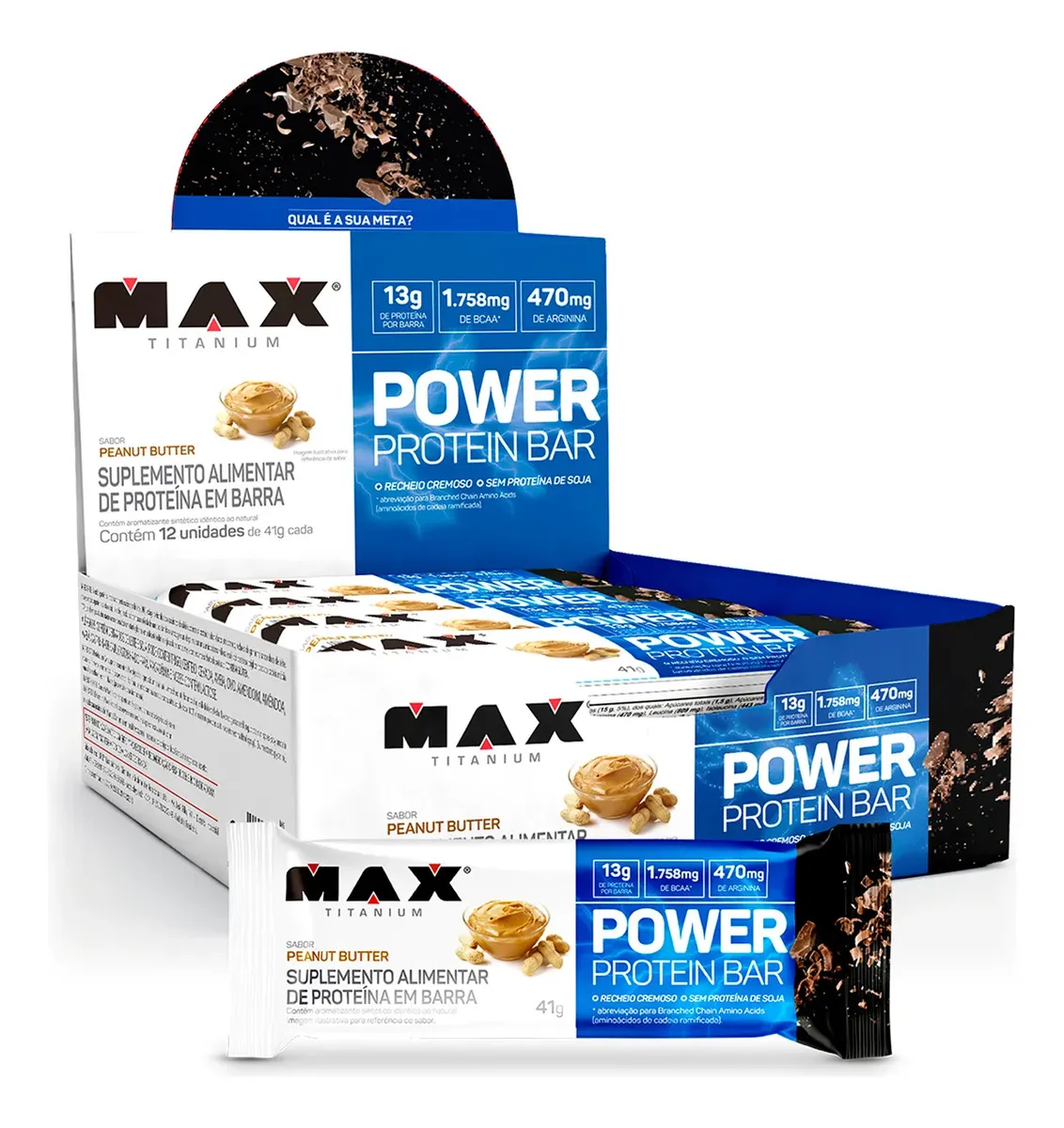 Power Protein Bar 41g Display Com 12 Unid Max Titanium Sabor Milk caramel