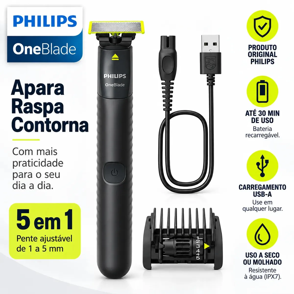 Aparador Pelos Philips QP1425 Sem Fio Prova D'água Bivolt - Pente Ajustável 5 em 1