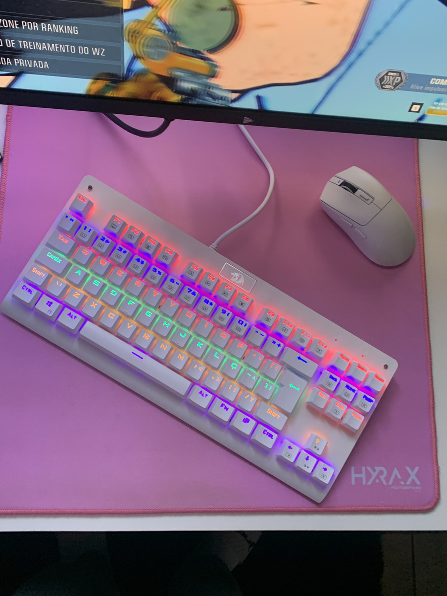 Teclado Mecânico Gamer Redragon Dark Avenger Rainbow Lunar White Switch Vermelho Lunar White Português Abnt2