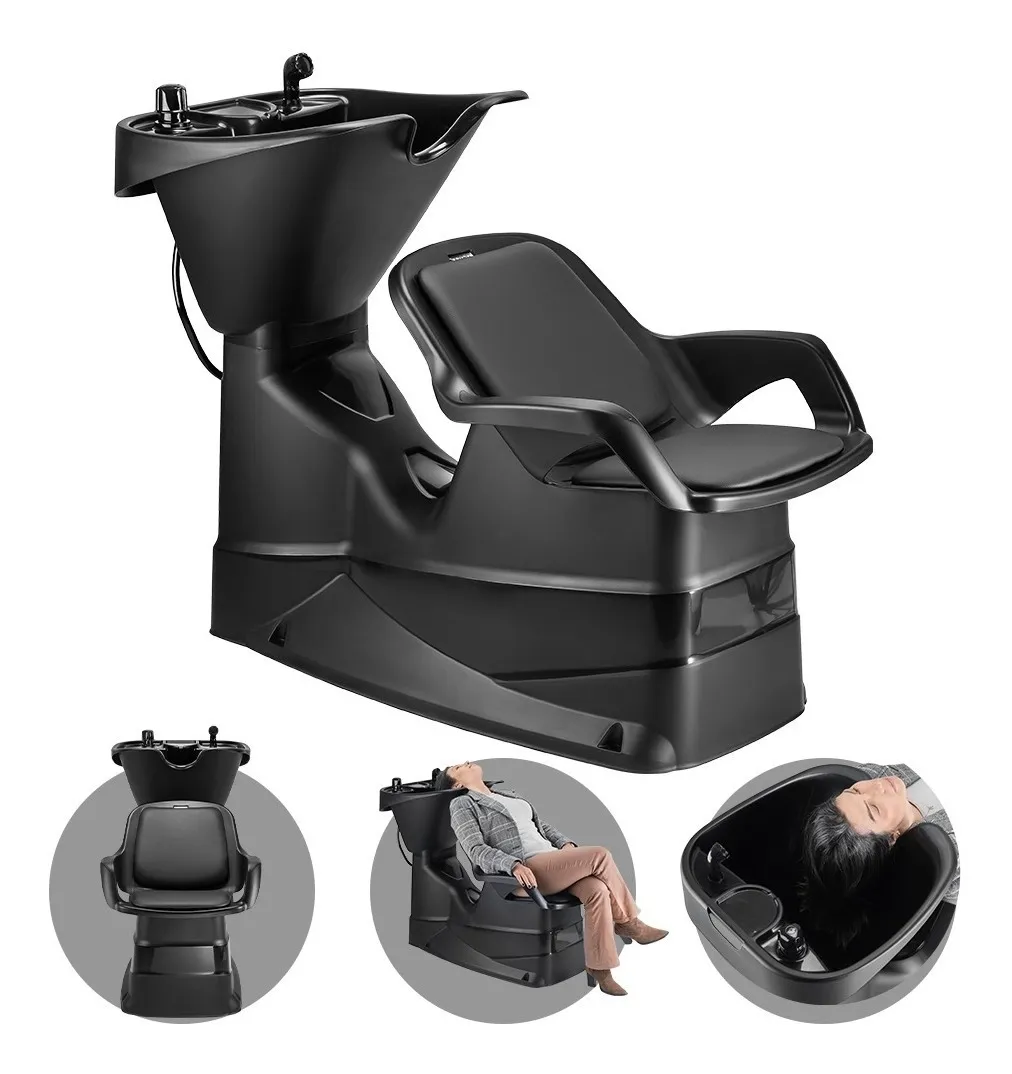 Lavatório Estofado Champ Dompel para Cabeleireiro Salão Beleza e Barbeiro cor Preto