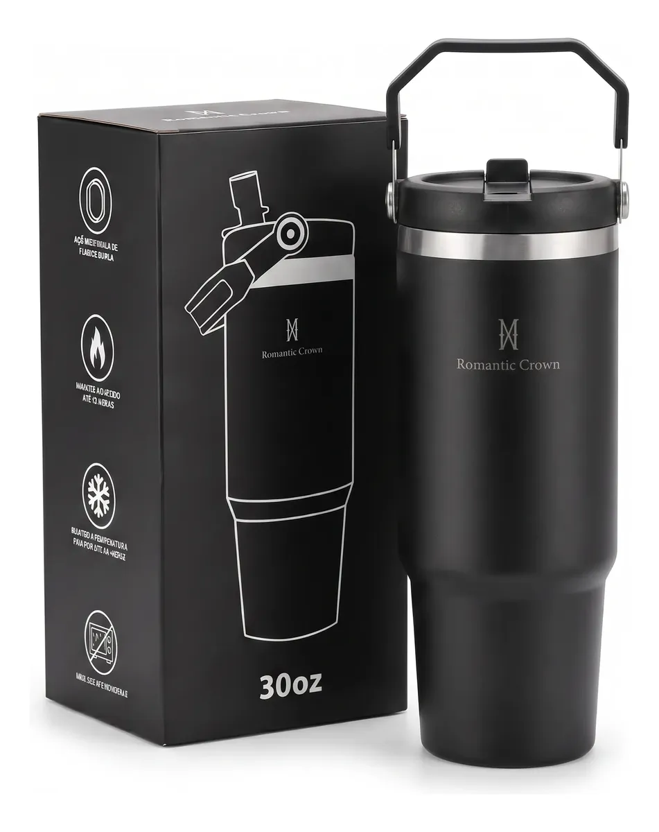 Garrafa Térmica Inox 900ml Tampa Flip Straw Canudo Com Alça - foto 2