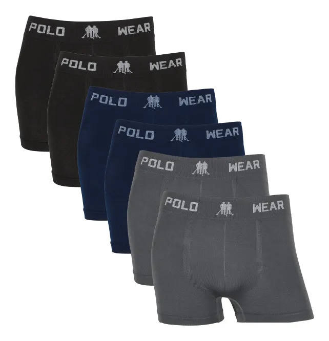 Kit 6 Cuecas Boxer Sem Costura Polo Wear Microfibra