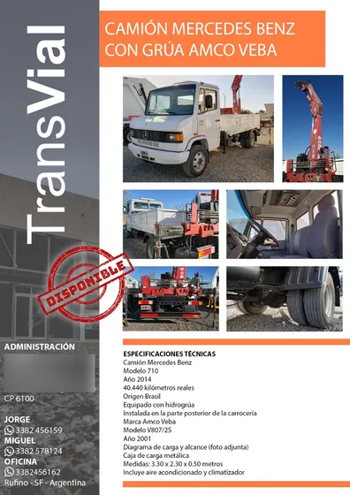 Mercedes Benz 710 Plus Con Hidrogrua Amco Veba V 807 2s