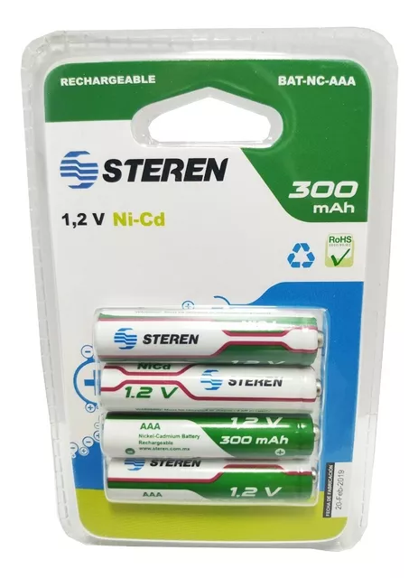 Paquete de 4 pilas recargables “AAA” NiMH 600 mAh marca Steren.
