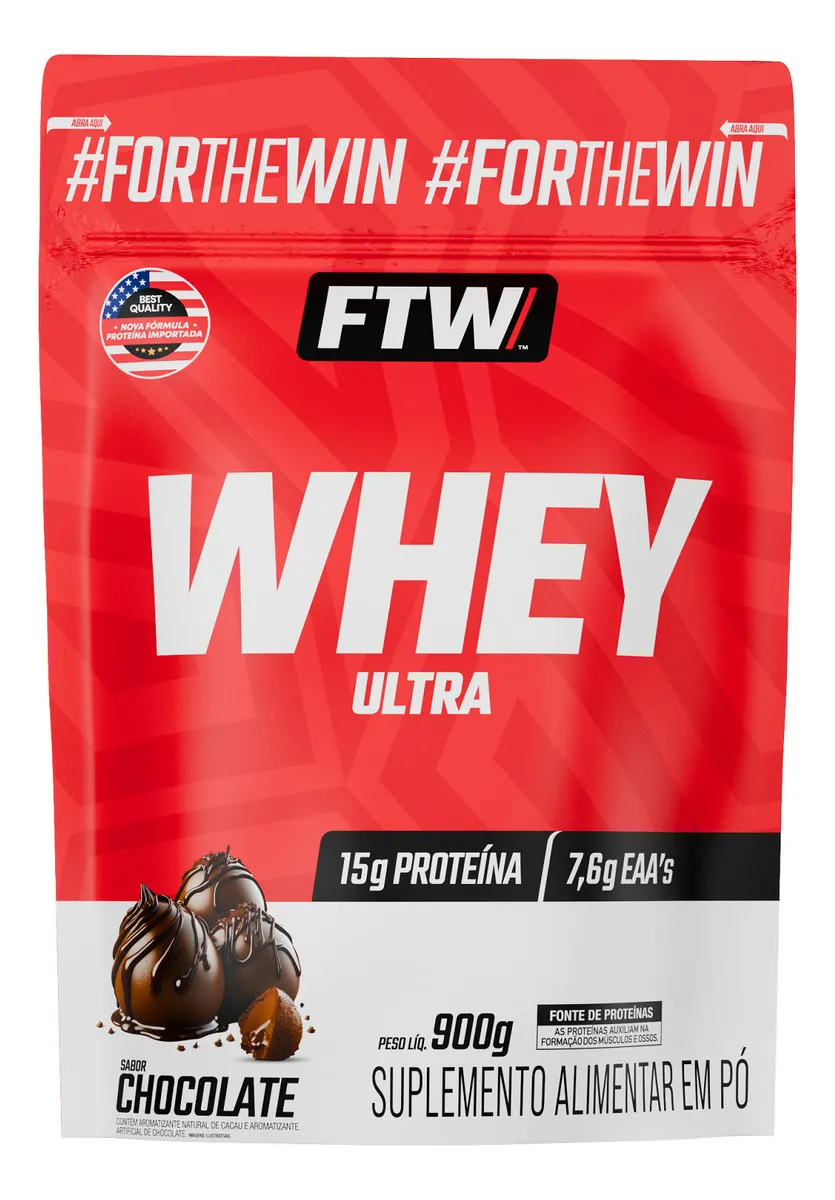 Whey Concentrado Ultra Protein Refil 900g Sabor Chocolate em embalagem preta e dourada