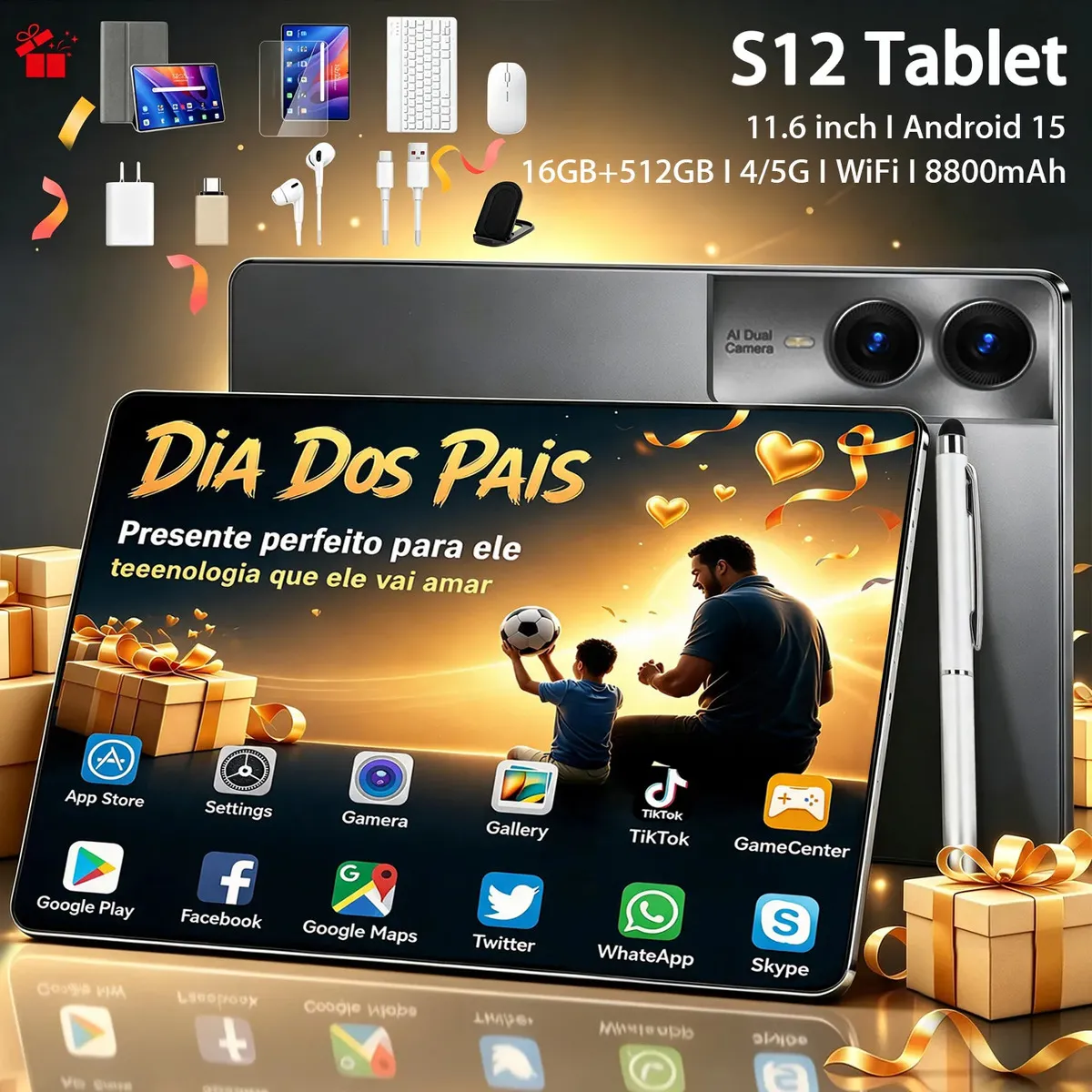 Tablet Android 15 Hancdon Tab Kit Completo Ram 16gb 512gb 11.6'' Hd Tela Apoia Wifi 2,4/4g/5g Dual Sim Bateria 8800mah Com Caneta+teclado E Mouse Profissional Estudo Trabalho Jogos 2 Em 1 Tablets Pc