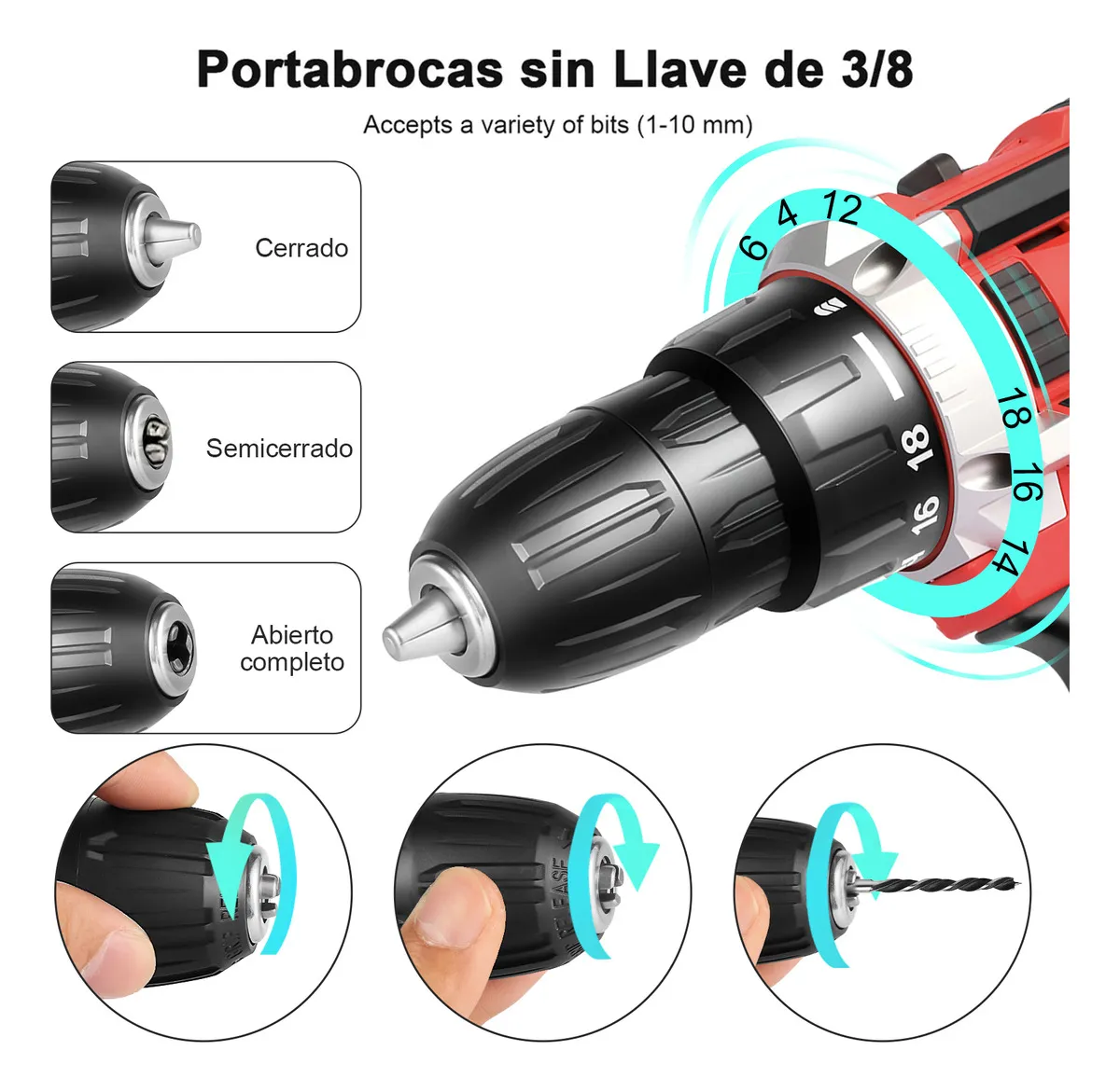 Kit Desatornillardor Electrico Taladro Inalámbrico 2 Batería