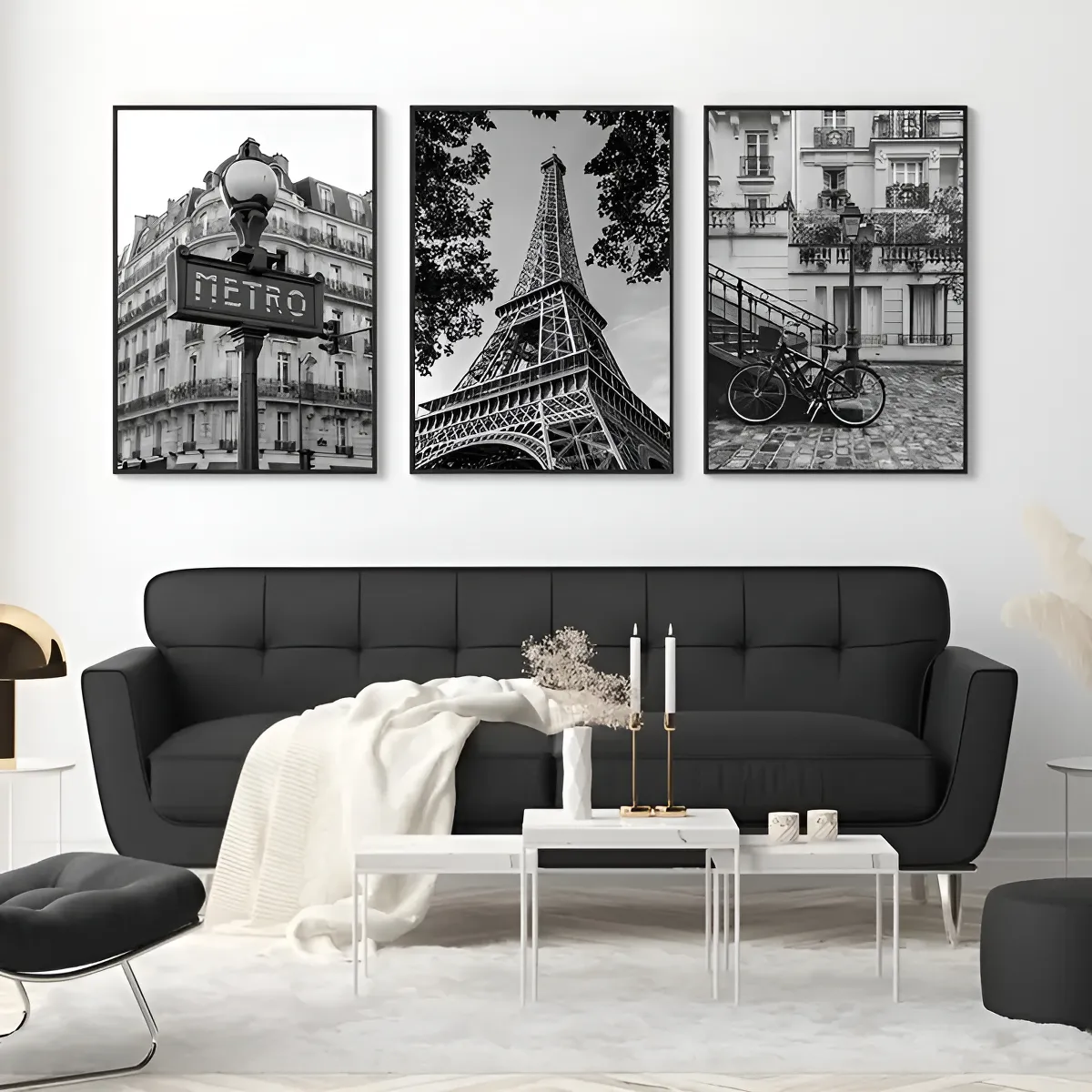 Kit 3 Quadros Decorativos Torre Eiffel Paris Sala Escritório