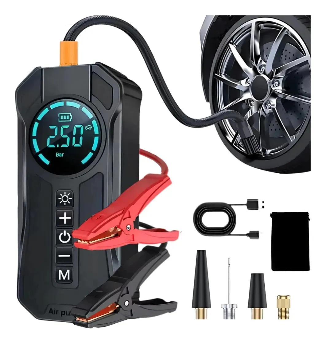 Auxiliar Partida Bateria Portátil Compressor Pneu Moto Bike