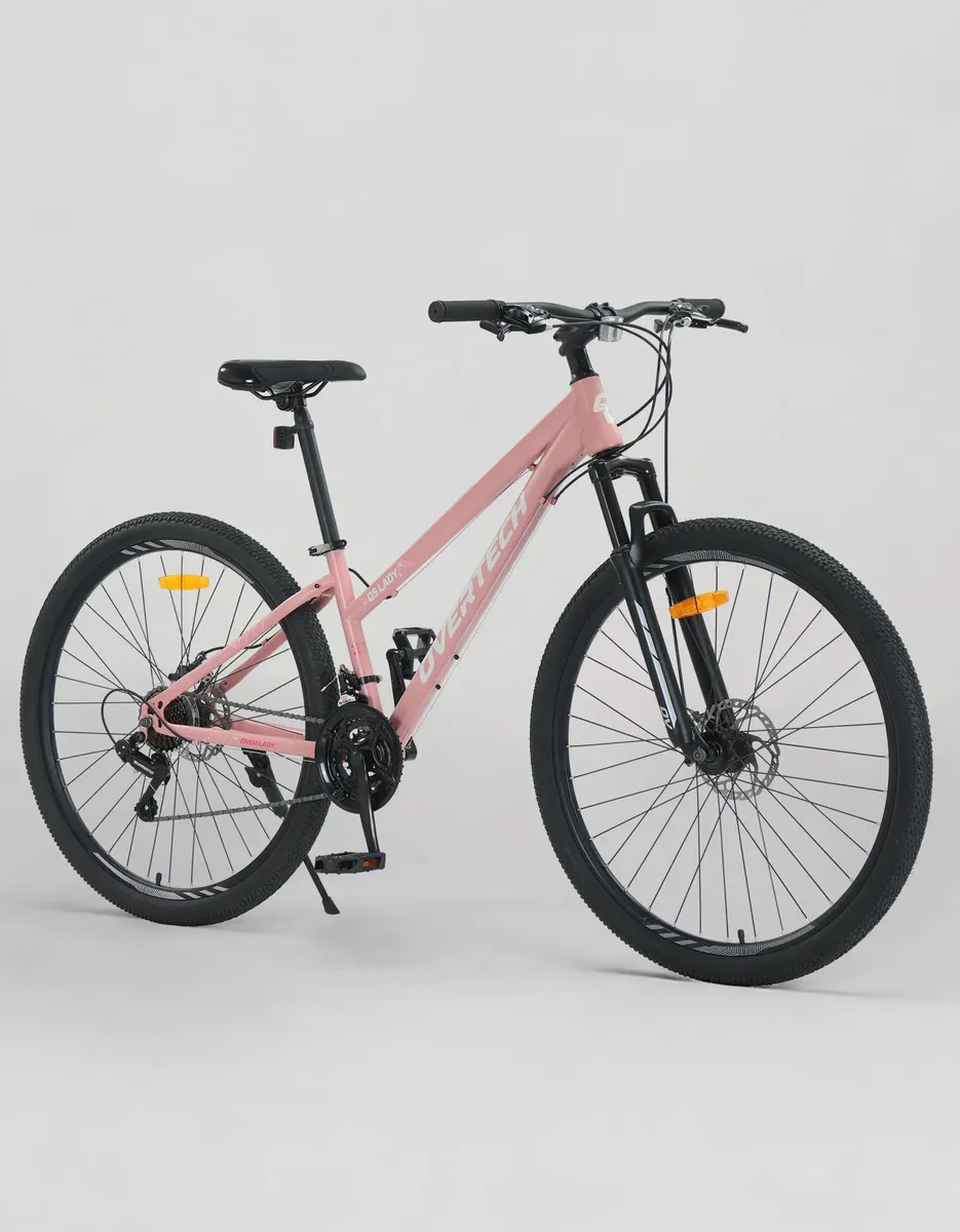 Bicicleta Mtb Overtech Q5 Lady R29, 21v Con Shimano, Freno A Disco, Con Suspensión, Color Rosa Mate/blanco Tamaño Del Cuadro S