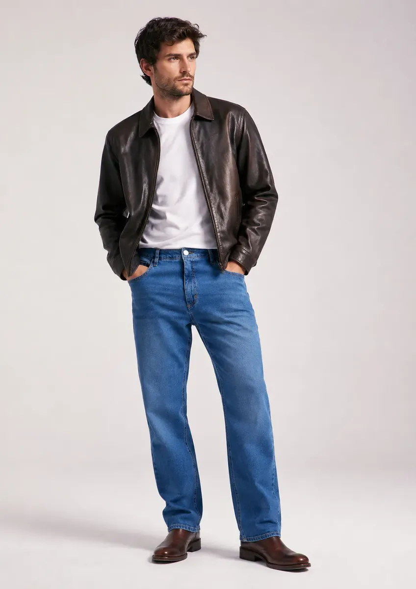 Calça Jeans Básica Reta Com Elastano Azul Hering