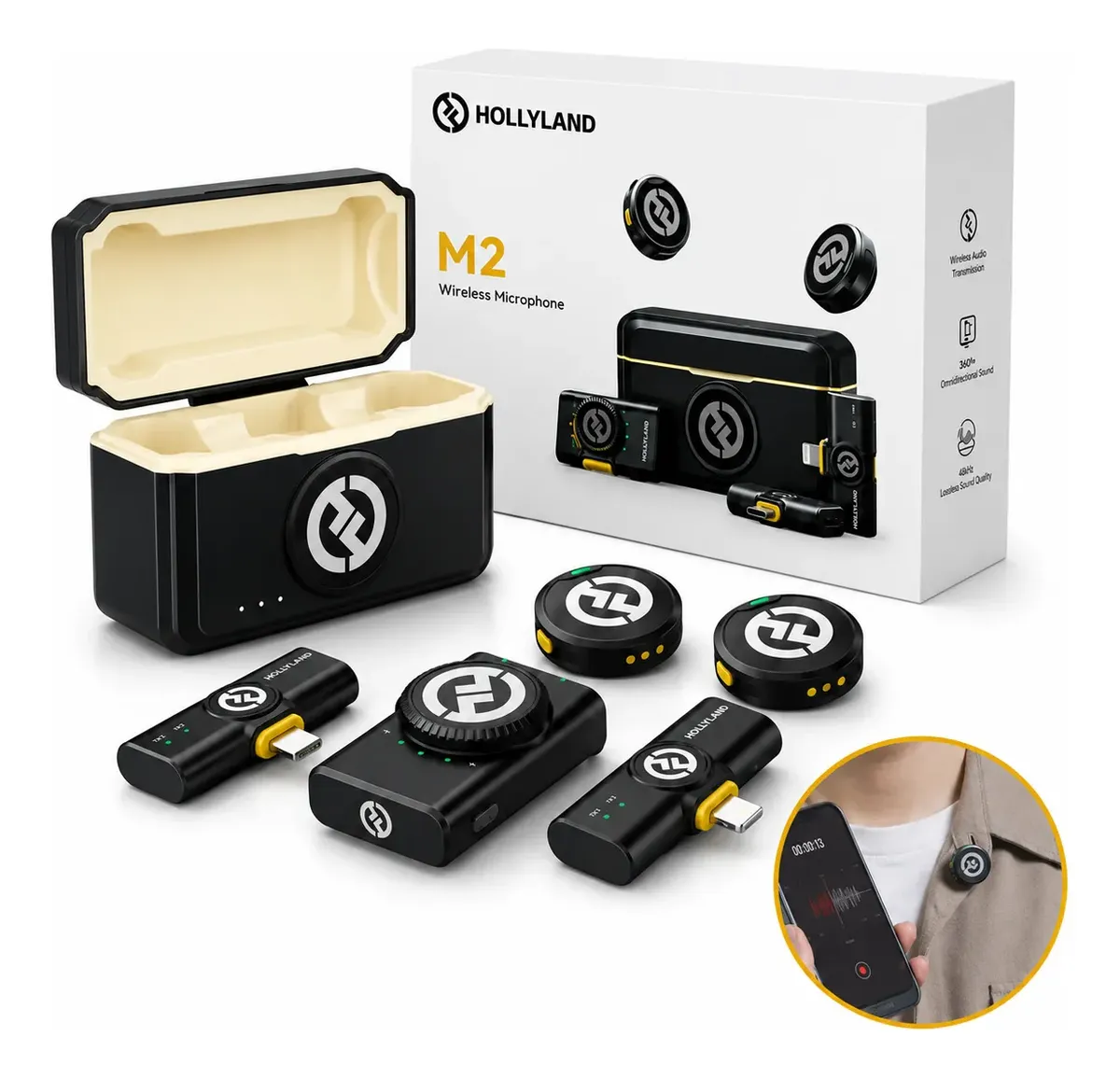 Microfone Lapela Hollyland Lark M2 Duplo Usb C E Lightning
