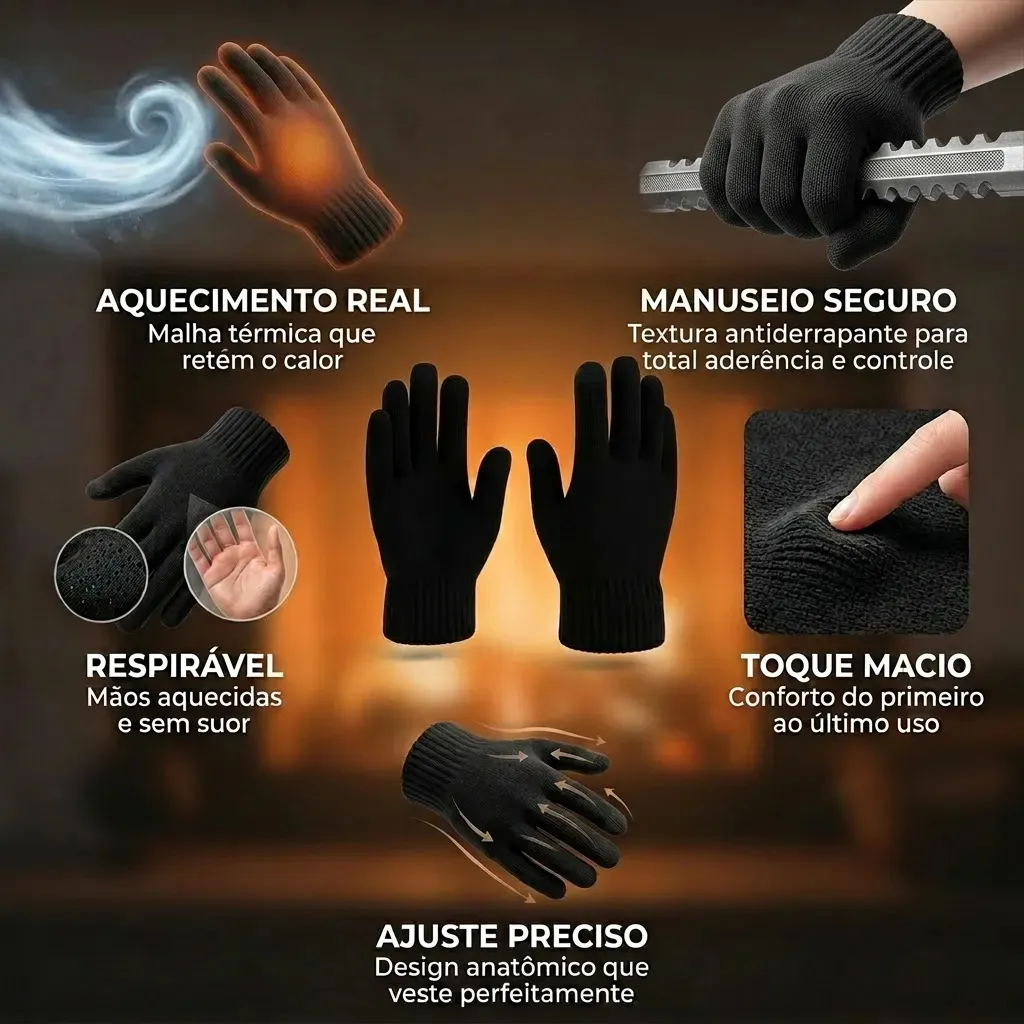 Luva Lã Térmica Inverno Frio Intenso Feminina Masculina Unissex Adulto Par Ciclismo Moto Neve Esporte Corrida Caminhada Anti-vento Trekking Ski Aquecimento Outono Proteção Montanha Brasiliana Tech — foto 3