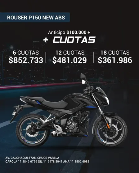 Rouser 150 P Inyección + Abs 2025 0km Tarj/c.per Pune Motos