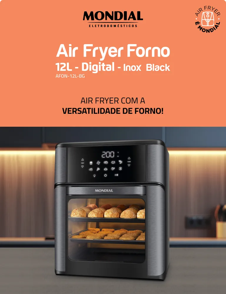 Fritadeira Elétrica Afon-12l-Bg Forno Oven 12 Litros Preto Mondial