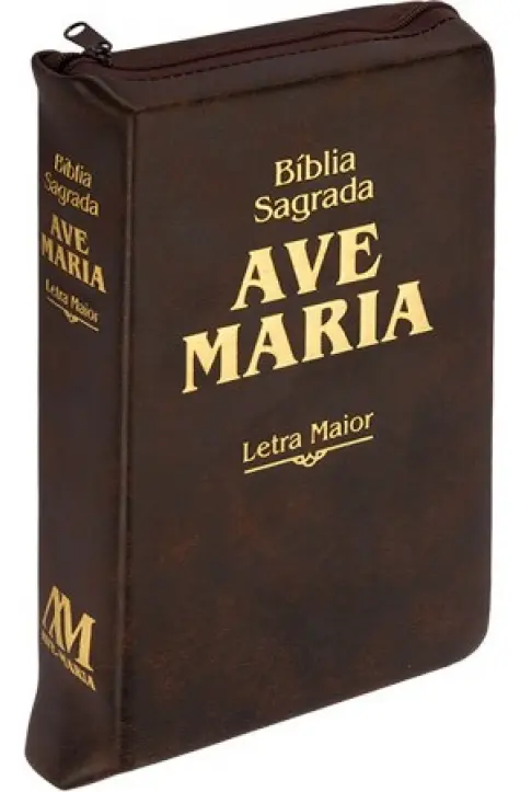 Bíblia Sagrada Ave-Maria letra maior, capa marrom com zíper