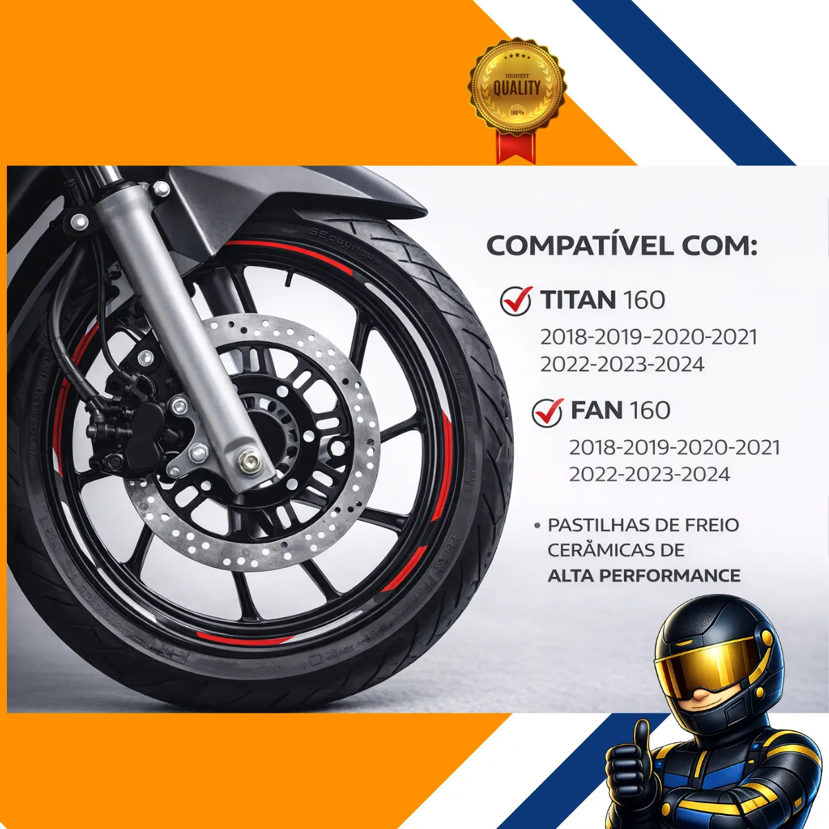Disco Freio Dianteiro + Pastilha Titan Fan Cg 160 2018/2024