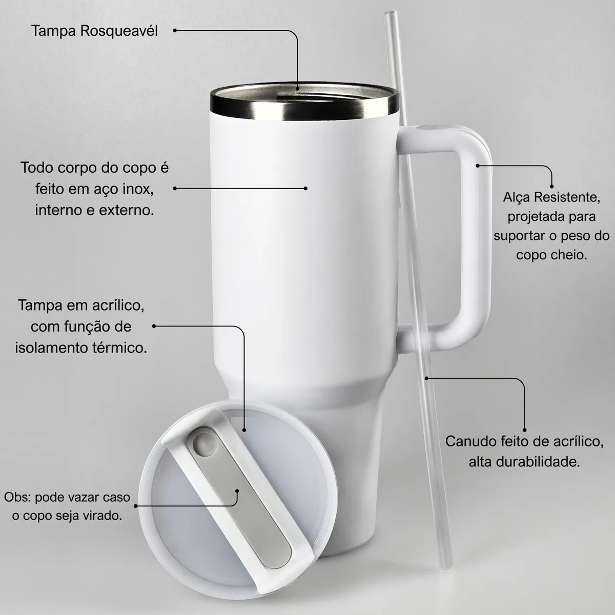 Copo Termico 1200ml Caneca Tampa Alça Canudo Grande Neymar