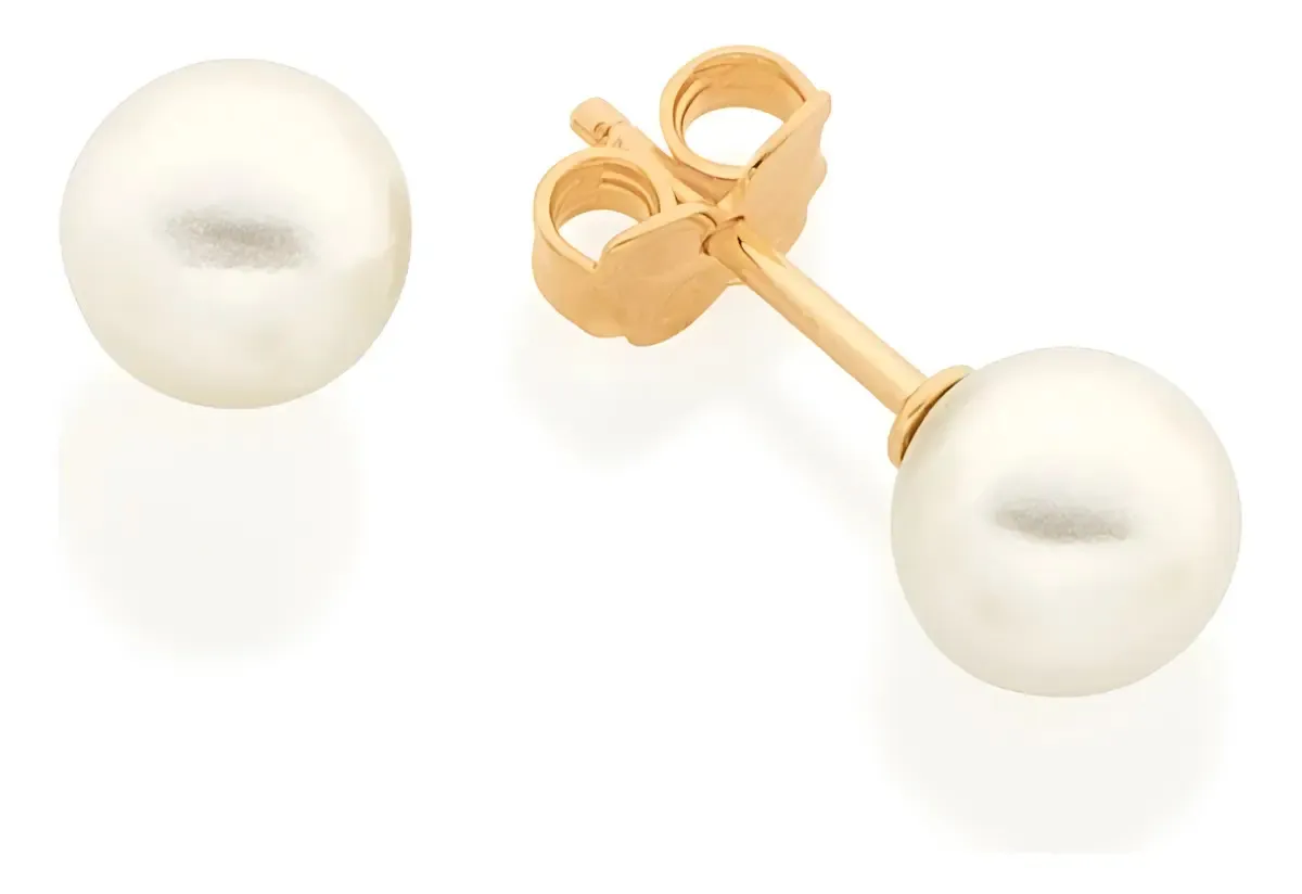 Brinco Rommanel Banhado Ouro 18k Pérola 6 Mm 520187 Branco — foto 2