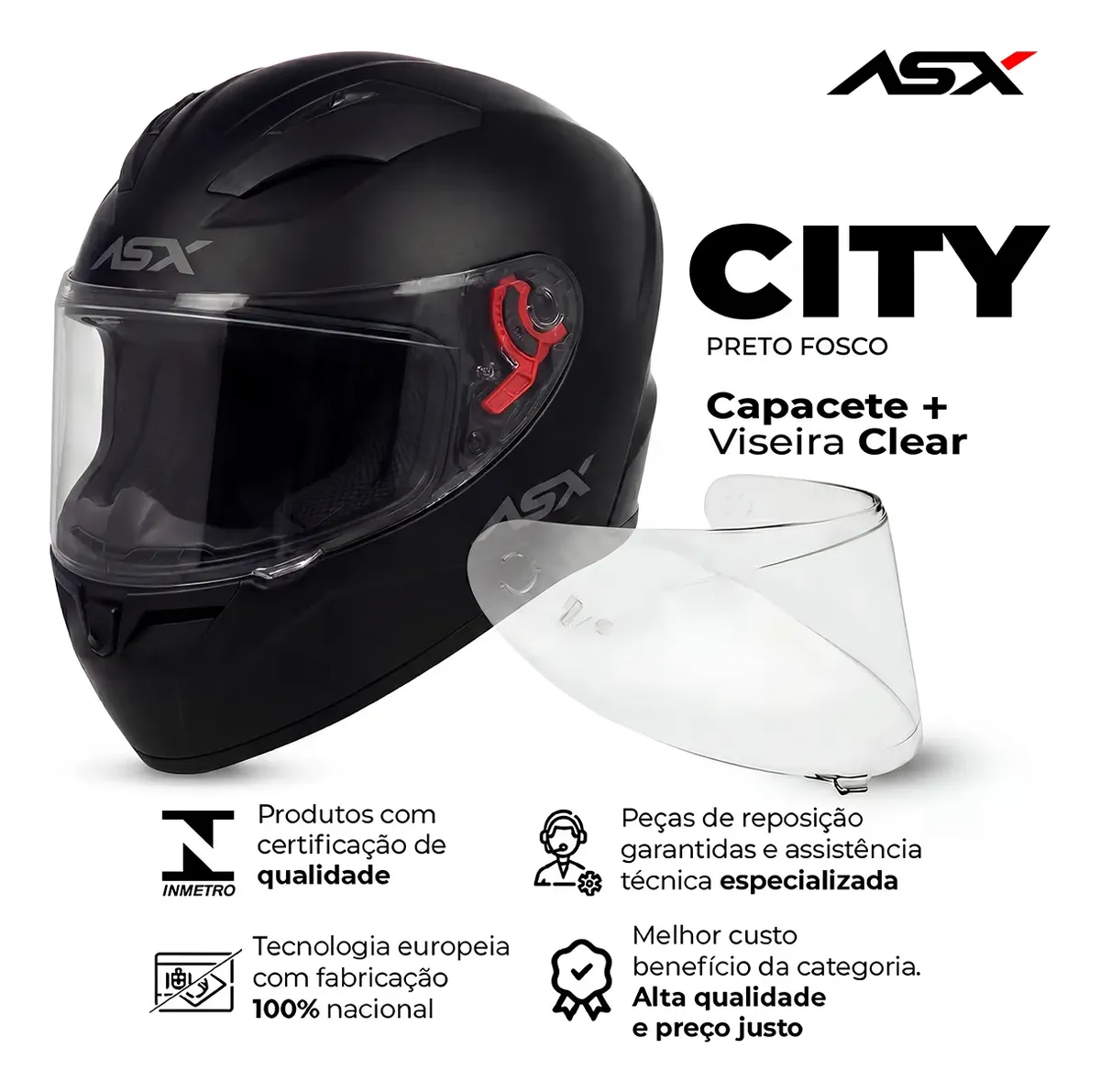 Capacete Masculino Feminino Fechado Asx City Preto Fosco — foto 4