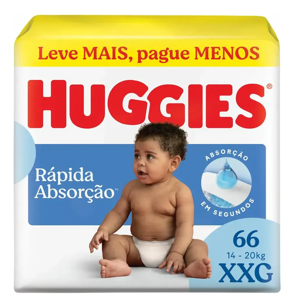Fralda Huggies Rápida Absorção Xxg 66 Unidades