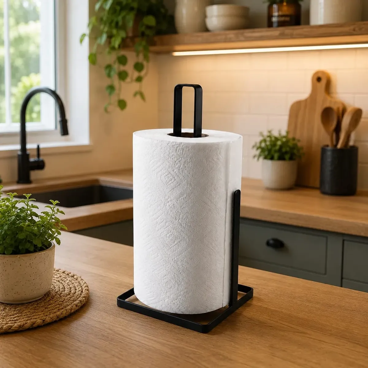 Suporte Porta Papel Toalhas Guardanapos Mesa Cozinha Preto Preto