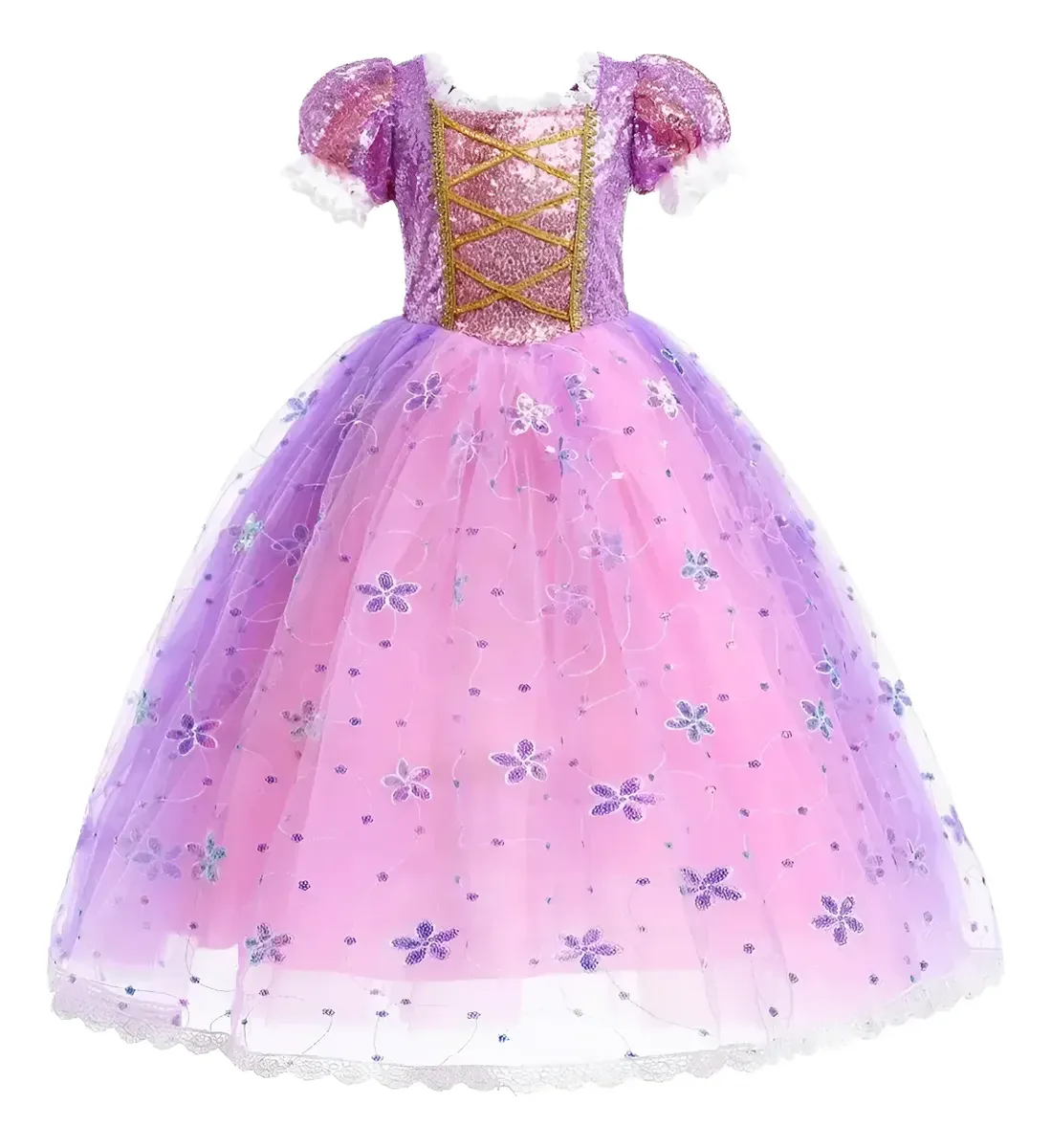 Fantasia Vestido Infantil Menina Rosa Rapunzel  Luxo