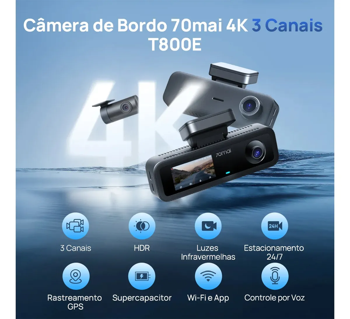 Camera Automotiva Veicular Carro 70mai T800E-1 com suporte