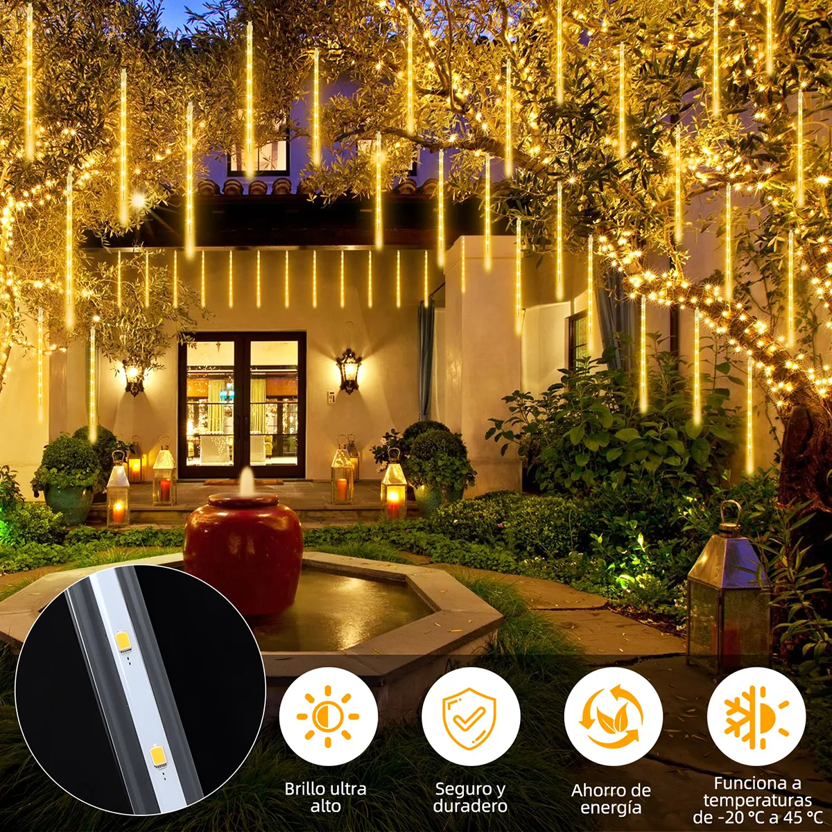 Sdj Luces De Lluvia Meteoritos 45cm 10 Tubos 360 Led For