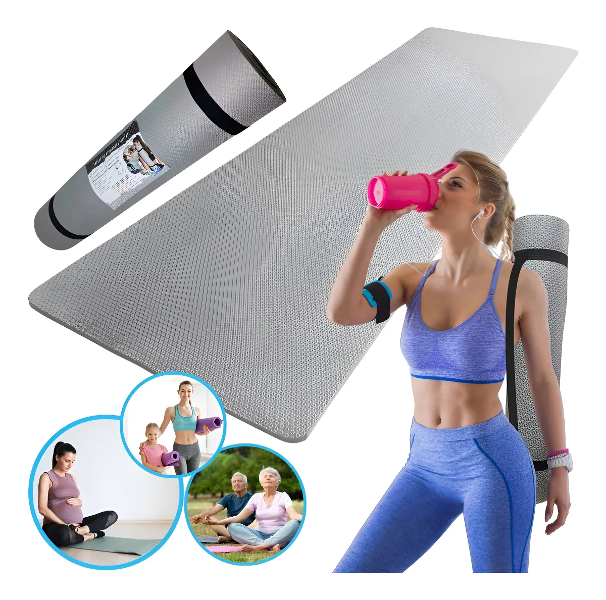 Tatame Esteira Para Yoga Exercícios Físicos 1,80mx53cmx5mm Cor Cinza