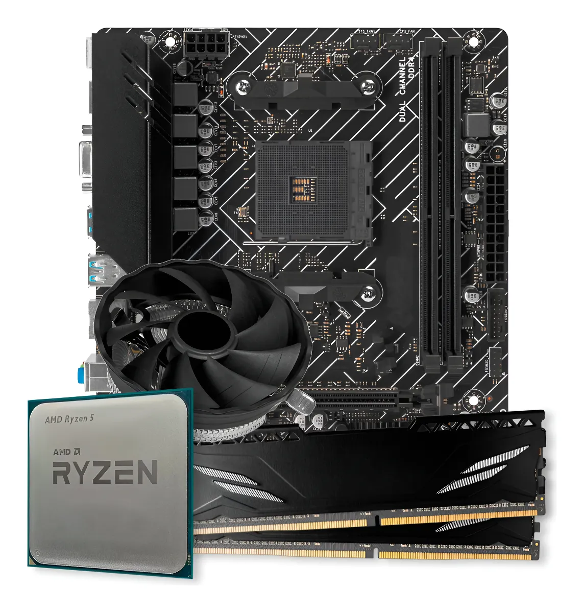 Kit Upgrade Gamer Amd Ryzen 5 5500 + A520m + 16gb Ddr4 Cor Preto