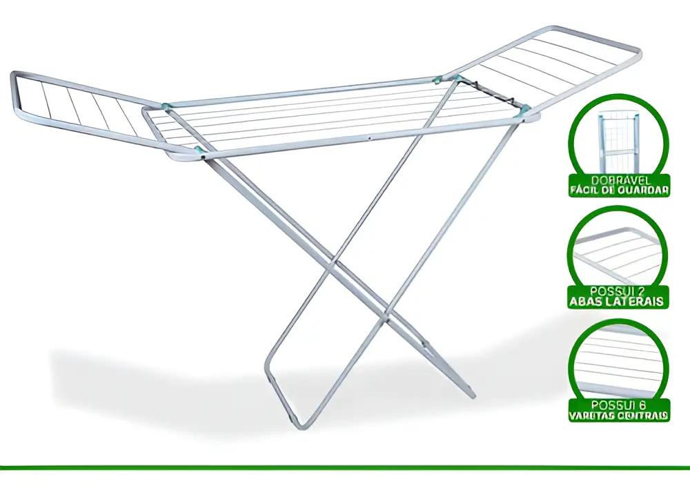 Varal de chão reforçado com abas dobrável retrátil slim Mor branco VARAL DE ROUPAS