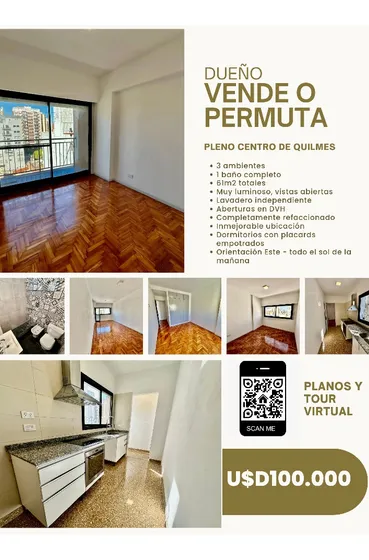 Dueño Vende O Permuta 3amb En Quilmes Centro 