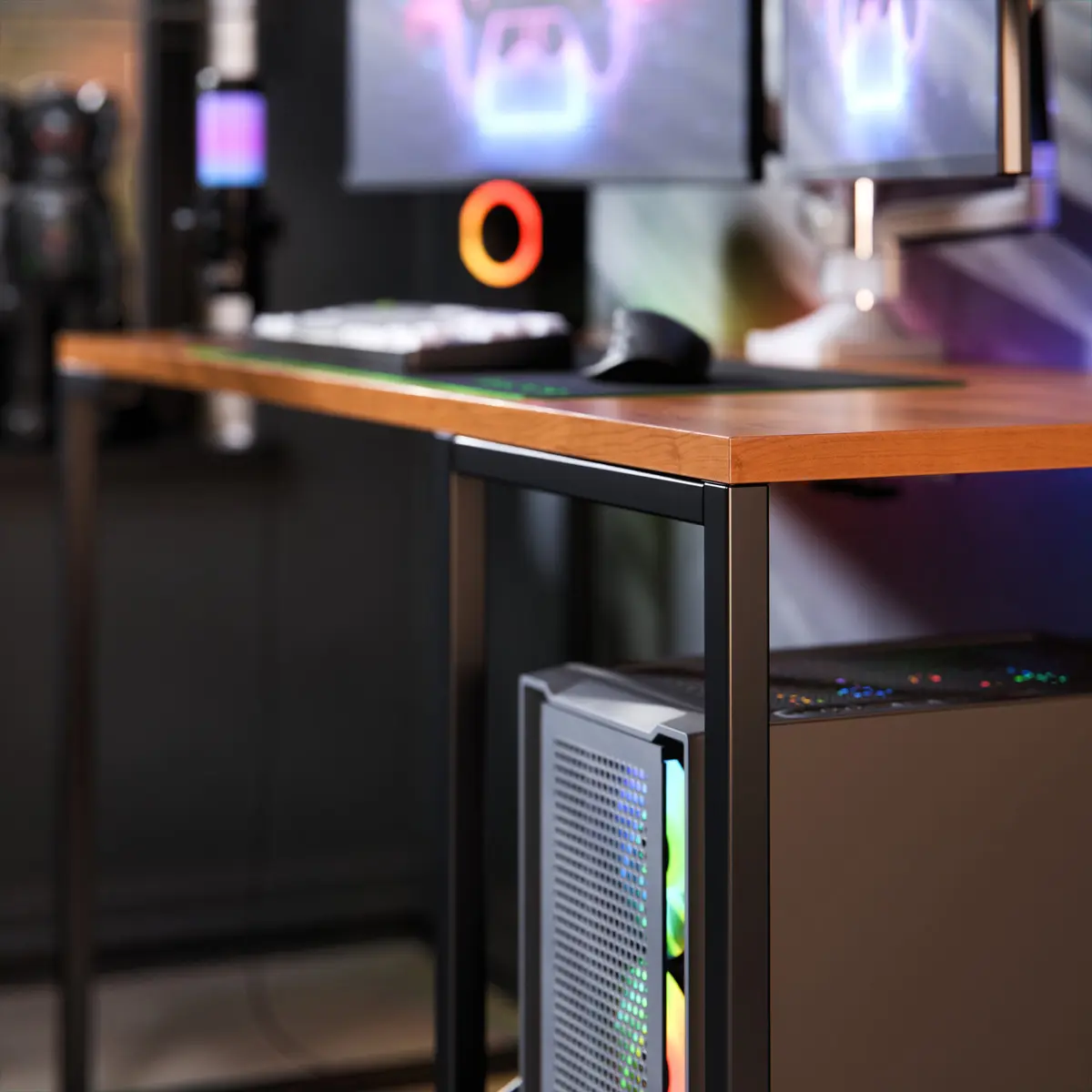 Escrivaninha Gamer Tokyo Mdf Mesa Para Computador Home Office E Estudos Com Suporte Para Cpu E Prateleira Lateral Estrutura Em Aço Estilo Industrial Design Moderno Amplo Cor Canela Preto Preto/canela — imagem 3