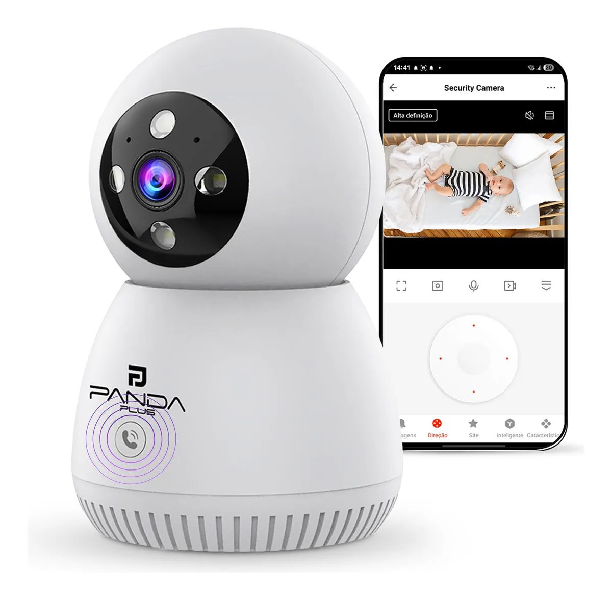Câmera IP Wi-Fi Panda Plus AMG-C01 3MP Visão Noturna 360° Alexa Google