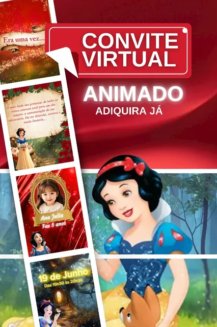 Convite Animado Branca De Neve Personalizado